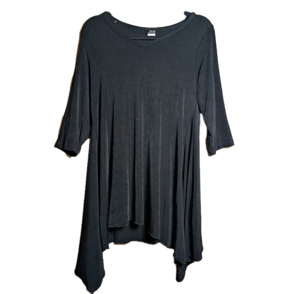 Vintage Black Asymmetrical Hem Knee Midi Shift Dress Goth Fairycore USA S